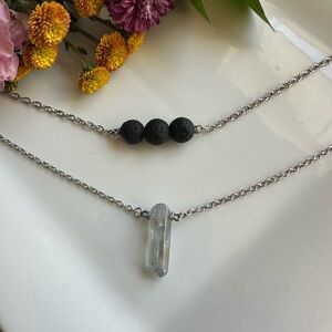 Aura Quartz and Lava Rock Necklace Set